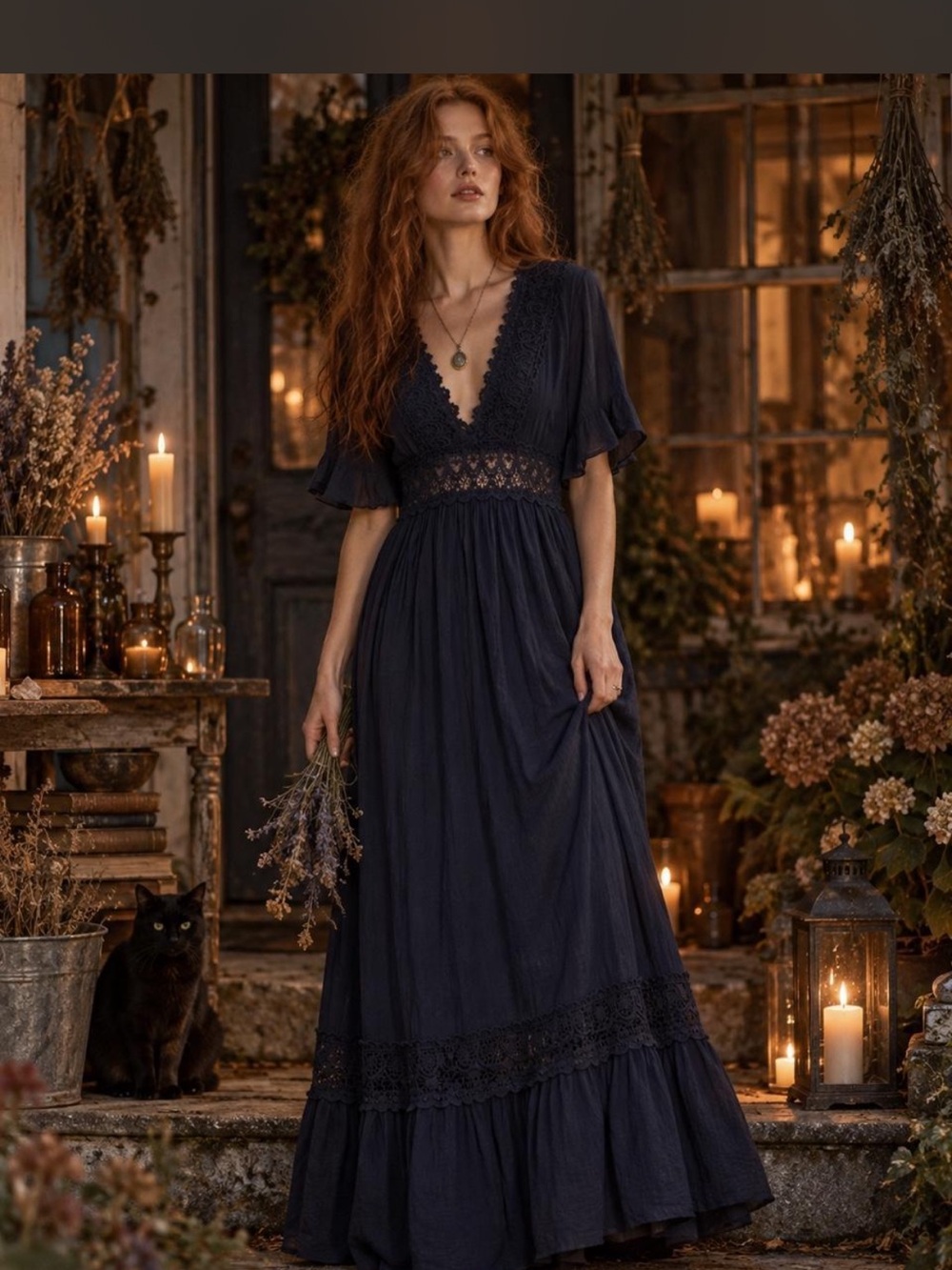 Wishlist Navy Lace Maxi Dress S Boho Romantic- practical magic 🌟